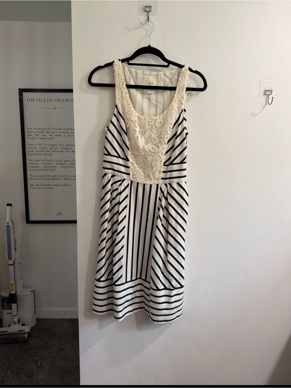 Maeve Cream Lace-Front Striped Sundress